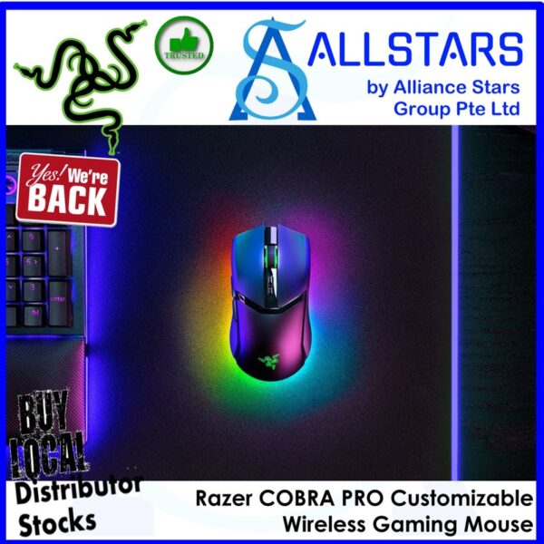 Razer COBRA PRO Customizable Wireless Gaming Mouse / Razer Focus Pro 30K Optical Sensor, Razer optical switch Gen3, Type-C & Wireless charging – RZ01-04660100-R3A2