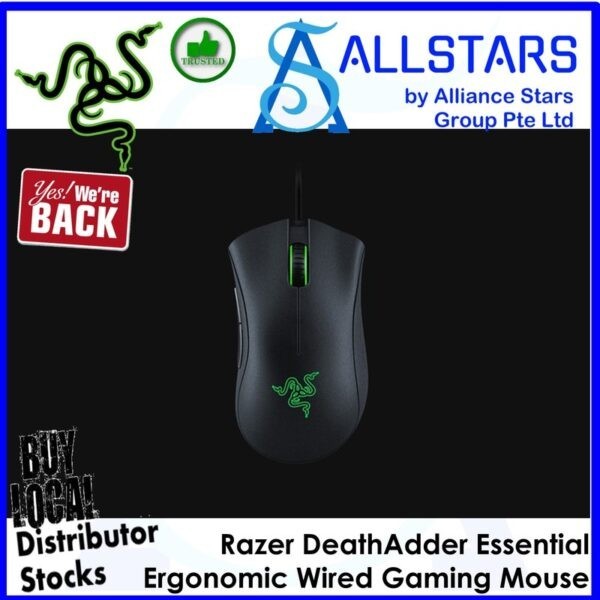 Razer DeathAdder Essential Ergonomic Wired Gaming Mouse – Black :  RZ01-03850100-R3M2