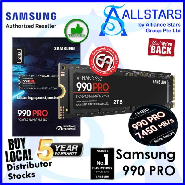Samsung 990 PRO 2TB NVME M.2 SSD (Sequential Read up to 7450MB/s, Write up to 6900MB/s) – MZ-V9P2T0BW
