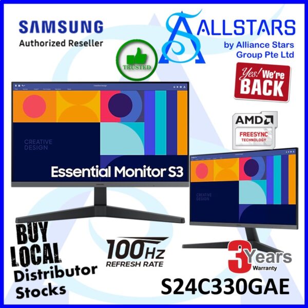 Samsung S24C330GAE / S24C330 / S24C330GAEXXS 24″ Essential Monitor S3 (S33GC) / Full HD 1920×1080, 100Hz, IPS, DP x1 + HDMI x1