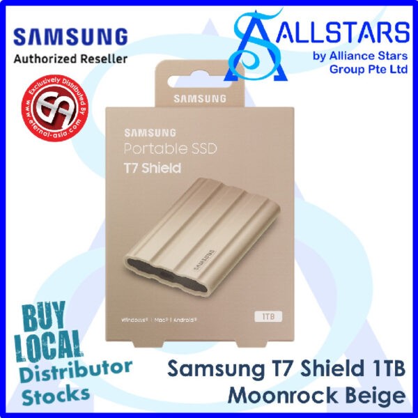 Samsung T7 Shield 1TB Portable SSD / Type-C / Type-A – Beige : MU-PE1T0K/WW