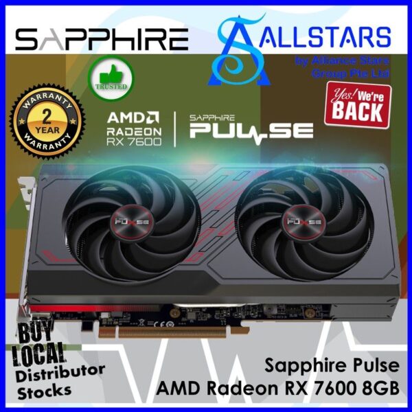 Sapphire Pulse AMD Radeon RX 7600 Gaming OC 8GB GDDR6 PCI-Express x8 Gaming Graphics Card