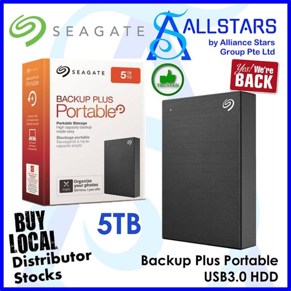 Seagate Backup Plus Portable 5TB Portable USB3.0 HDD – Black : STHP5000400