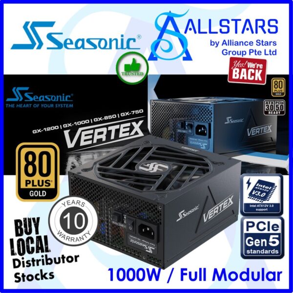Seasonic Vertex GX-1000 1000W 80+GOLD ATX Power Supply (Full Modular, ATX3.0, PCIeGen5)