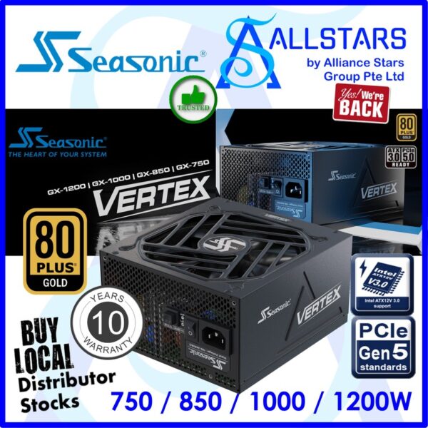 Seasonic Vertex GX-1000 1000W 80+GOLD ATX Power Supply (Full Modular, ATX3.0, PCIeGen5)