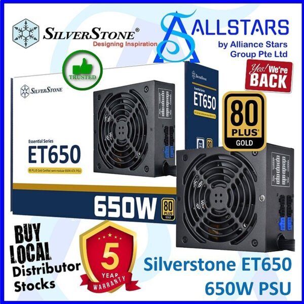 Silverstone Essential ET650 – 650W 80+Gold Semi Modular ATX Power Supply – SST-ET650-HG (Warranty 5years with Avertek)
