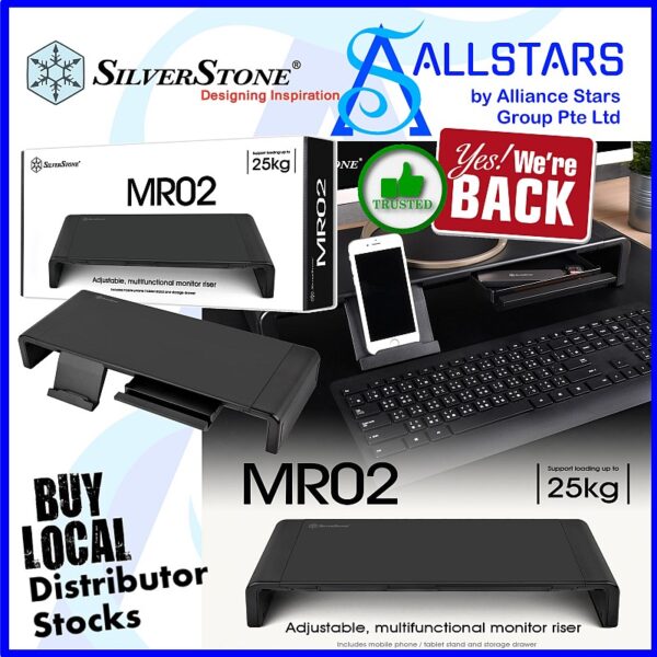 Silverstone MR02 – Adjustable, Multi-function Monitor Riser / Monitor Stand – Black : SST-MR02B (Warranty 1year with Avertek)
