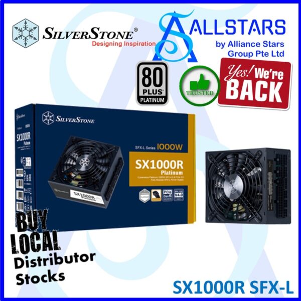 Silverstone SX1000R Platinum 1000W 80+Platinum SFX-L Power Supply / SFX12V 4.0 PCIe 5.0, Fully Modular – SST-SX1000R-PL