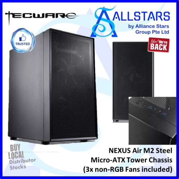 Tecware NEXUS Air M2 Steel micro-ATX Chassis – Black : TWCA-NEXAM2S-BK