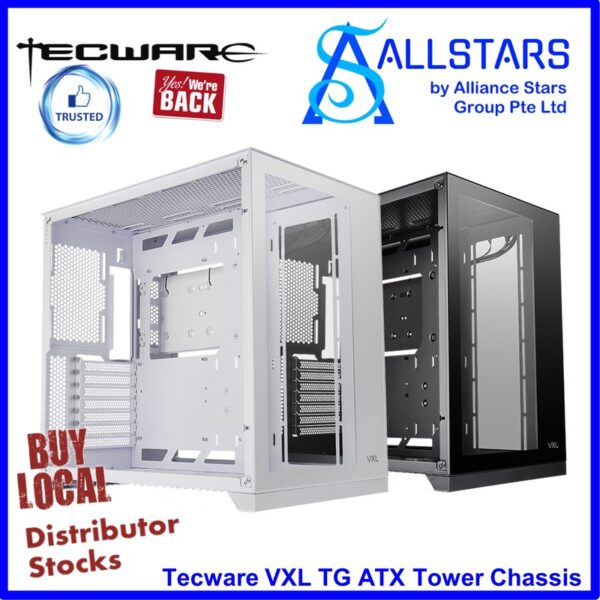 Tecware VXL TG (Black) Dual Chamber ATX Tower Chassis – Black : TWCA-VXL-BK