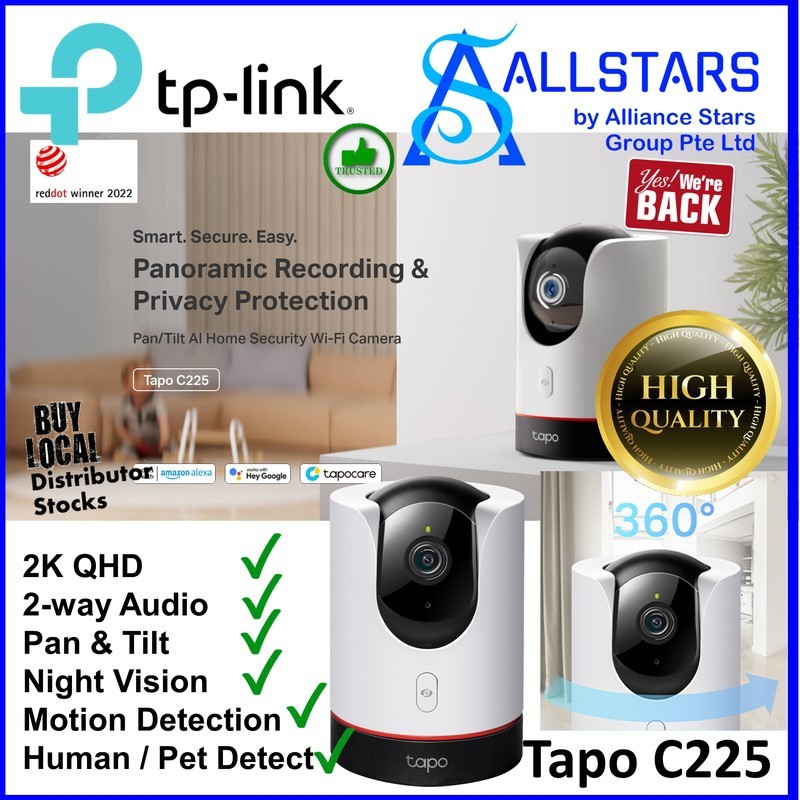 ALLSTARS - ESHOP  TP-Link Tapo C225 Pan/Tilt AI Home Security WI-Fi Camera  / 2K QHD (Warranty 3years With TPLink SG)