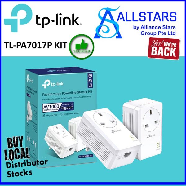 TP-Link TL-PA7017 Kit / PA7017 Kit Gigabit Powerline Starter Kit / AV1000 / 1 Gigabit Ethernet Port (Warranty 3years with BanLeong)