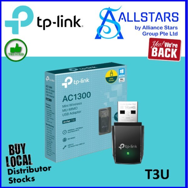 TP-Link Archer T3U AC1300 Mini Wireless MU-MIMO USB Adapter / Win+MAC supported (Local Warranty 3years with TPLink SG)