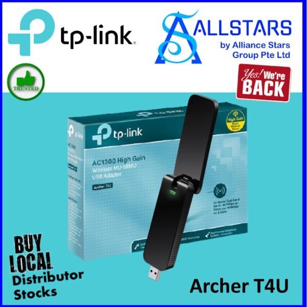 TP-Link Archer T4U AC1300 High Gain Wireless MU-MIMO USB Adapter / Win+MAC Supported