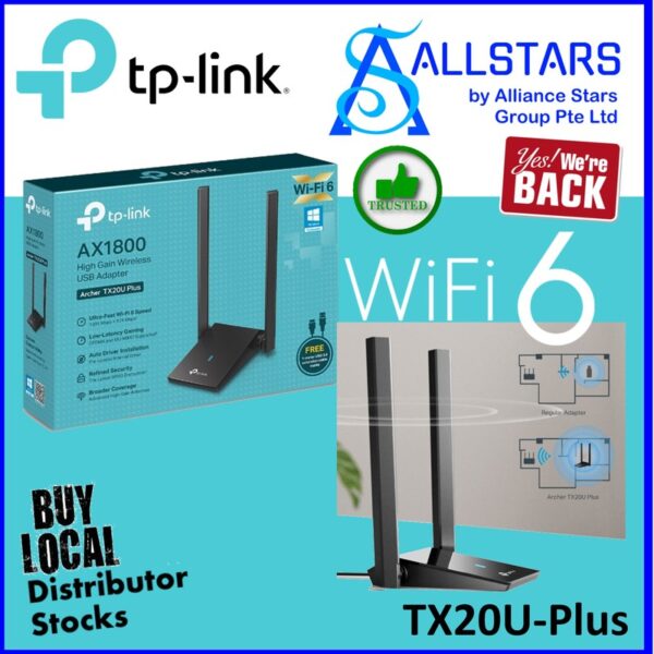 TP-Link Archer TX20U Plus AC1800 Dual Antennas High-Gain Wireless USB Adapter / 5db High-Gain Antennas / USB3.0 (Warranty 3years with BanLeong)
