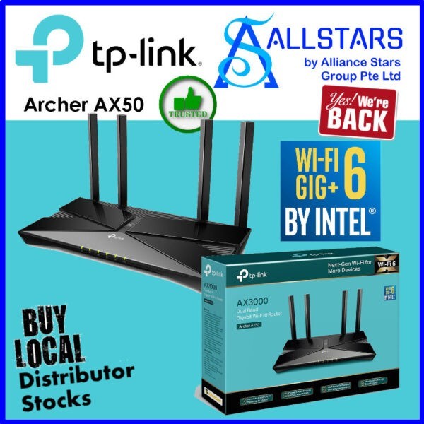 TP-Link Archer AX50 AX3000 Dual Band Gigabit Wi-Fi 6 Router (Warranty 3years with TPLink SG)