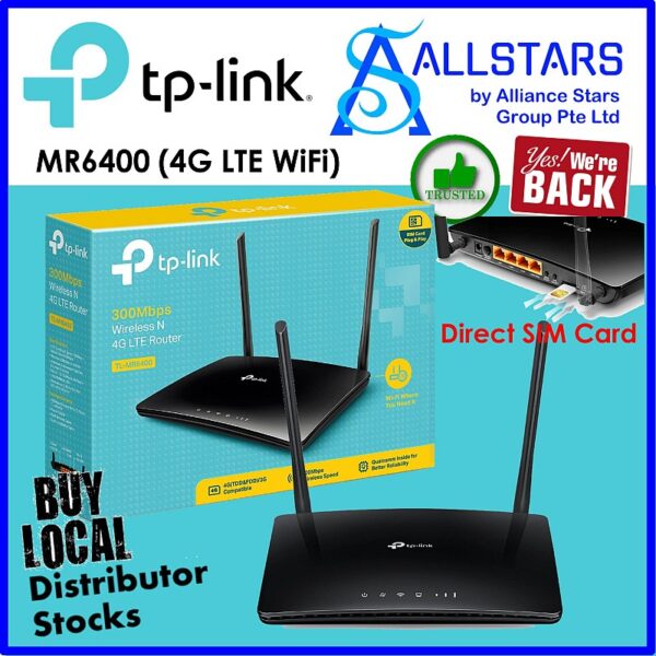TP-Link TL-MR6400 300Mbps Wi-Fi 4G LTE Router (Local Warranty 3years with TPLink SG)