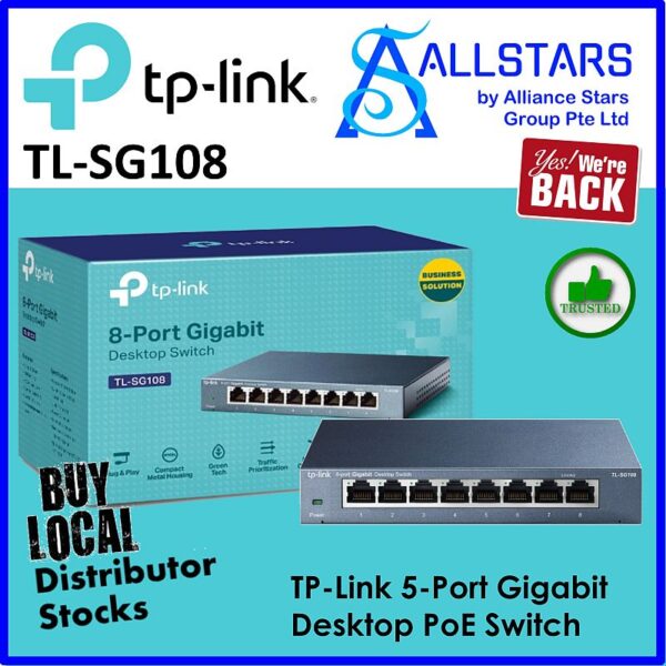 TP-Link TL-SG108 8Port Gigabit Desktop Switch (Local Warranty 3years with TPLink SG)
