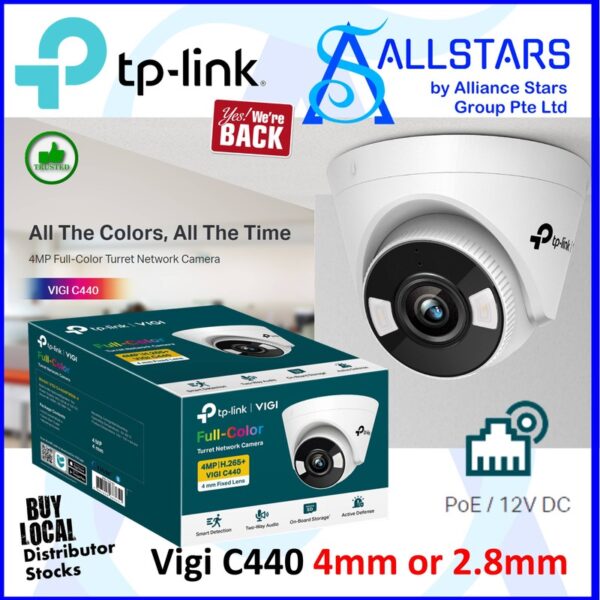 TP-Link Vigi C440 2.8mm Fixed Lens / POE, 4MP , H265+ Full Color Turrent Network Camera