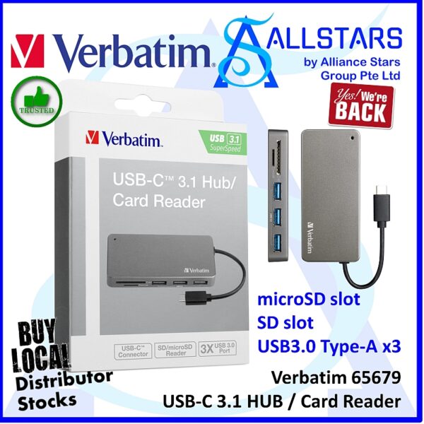 Verbatim 65679 USB-C 3.1 HUB / Card Reader / Built-in 10cm cable
