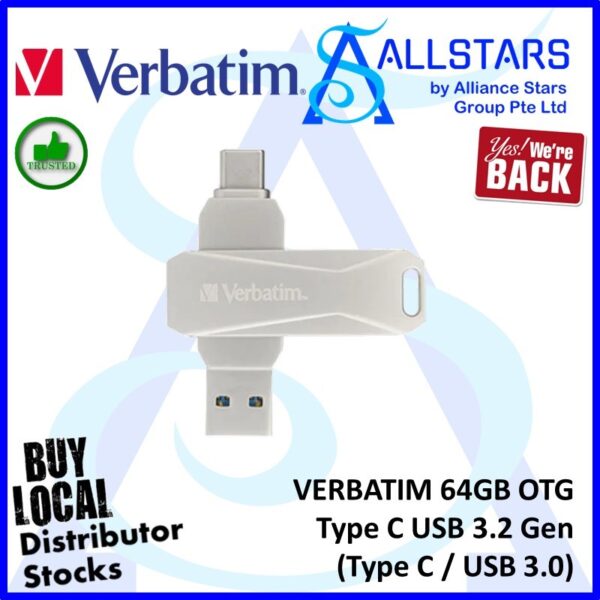 Verbatim OTG Dual USB3.2 Gen 1 Drive (64GB) (Type-C / USB-Type A) – 66796 (Warranty 3year)