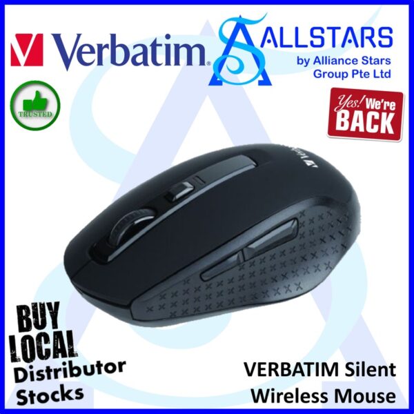 Verbatim Silent Wireless Mouse (Black) / Invisible Optics / Silent Buttons – Black : 66752 (Warranty 1year)