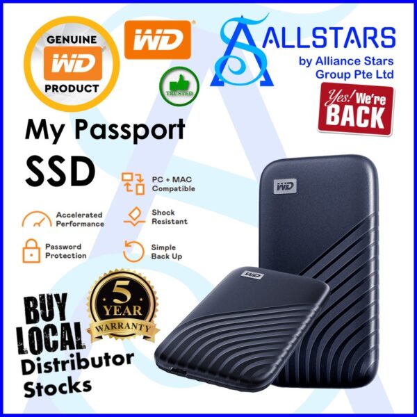 WD My Passport SSD 2TB Portable SSD / Type-C connection with Type-C to A adapter – Blue : WDBAGF0020BBL-WESN