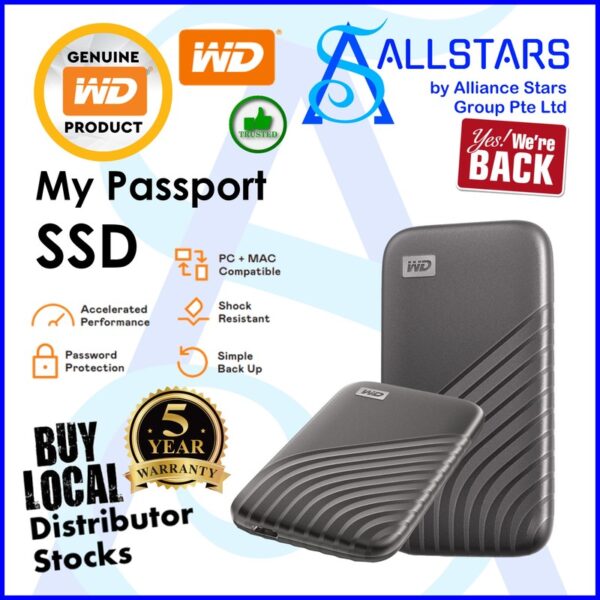 WD My Passport SSD 2TB Portable SSD / Type-C connection with Type-C to A adapter – Gray : WDBAGF0020BGY-WESN