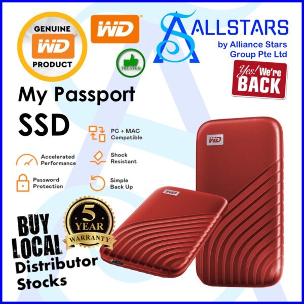 WD My Passport SSD 2TB Portable SSD / Type-C connection with Type-C to A adapter – Red : WDBAGF0020BRD-WESN