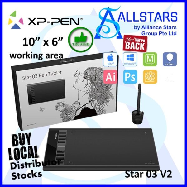 XP-Pen Star 03 V2 Pen Tablet (support Windows / Mac) (Warranty 1year with Local Distributor Avertek)