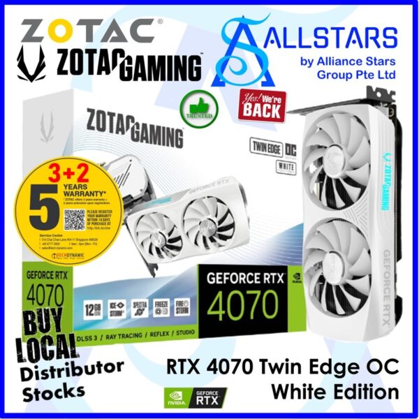 ZOTAC Gaming Geforce RTX 4070 Twin Edge OC White Edition 12GB PCI-Express x16 Gaming Graphics Card – White Edition : ZT-D40700Q-10M