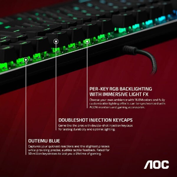 AOC GK500 Mechanical Gaming Keyboard / Outemu Blue / Light FX Sync / Magnetic Wrist Rest (Warranty 2years with AOC Counter Level4 Sim Lim Square)