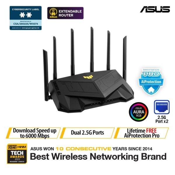 ASUS TUF Gaming AX6000 Dual Band WIFI6 Wireless AX Router – TUF-AX6000