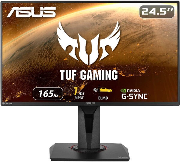ASUS TUF Gaming VG259QR 24.5 inch IPS Gaming Monitor / 165Hz / 1ms / ELMB / G-sync compatible / DP v1.2 x1 + HDMI v1.4 x2 / Audio Out / Built-in-Speaker / Pivotable / Height Adjustable / VESA Mount Compatible 100x100mm (Warranty 3years with ASUS SG)