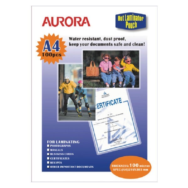 AURORA 100pcs A4 Laminator Pouch (100micron thickness) – P100A4