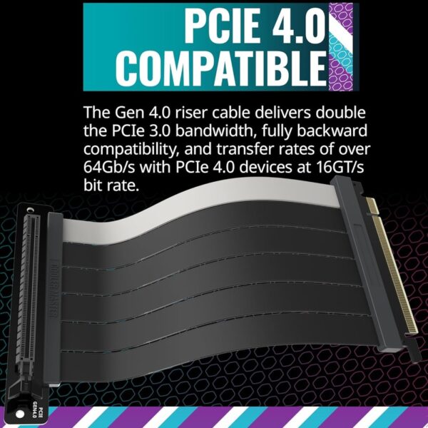 Cooler Master MASTERACCESSORY RISER CABLE PCIE 4.0 – 200MM V2 – Black : MCA-U002R-KPCI40-200