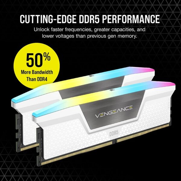 CORSAIR Vengeance RGB DDR5 32GB – 2x16GB – DDR5 6000MHz CL40 Gaming RAM Kit – White : CMH32GX5M2B6000C40W
