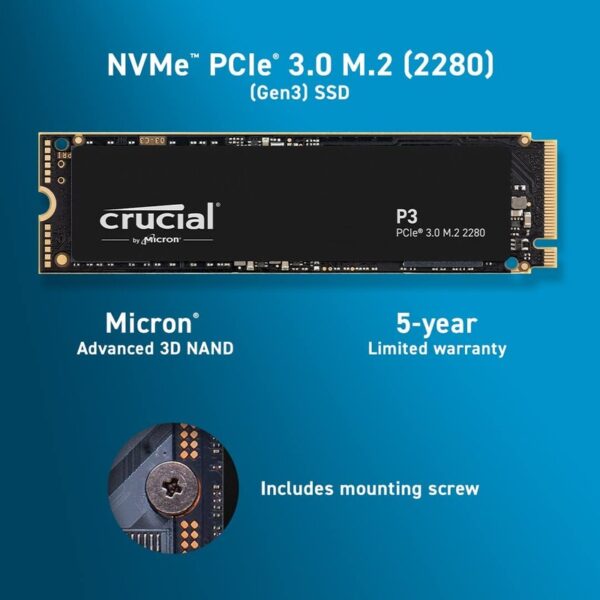 Crucial P3 500GB NVME M.2 2280 SSD – CT500P3SSD8