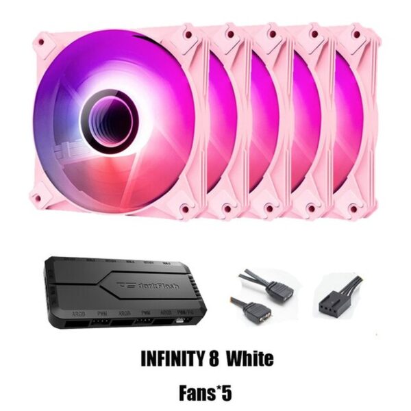 DarkFlash Infinity 8  / PWM ARGB 120mm Fans x5 / BC2 PWM Controller x1 – INF8 5-in-1 Pack (Pink)