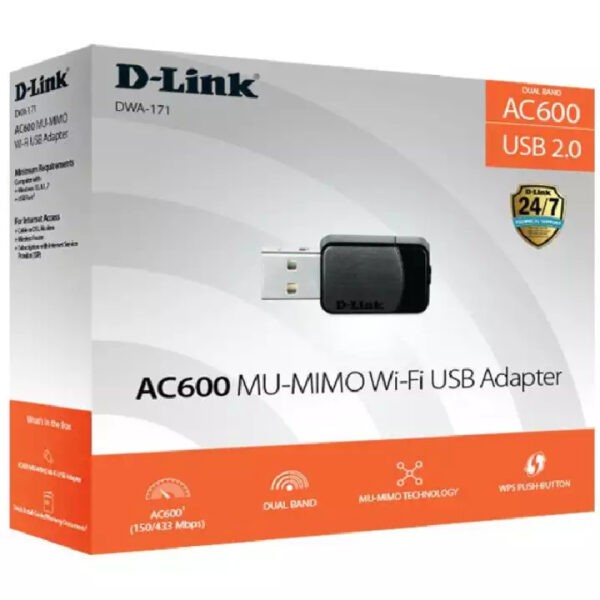 D-Link DWA-171 Wireless-AC600 MU-MIMO Wi-Fi USB Adapter / USB2.0 / Dual Band