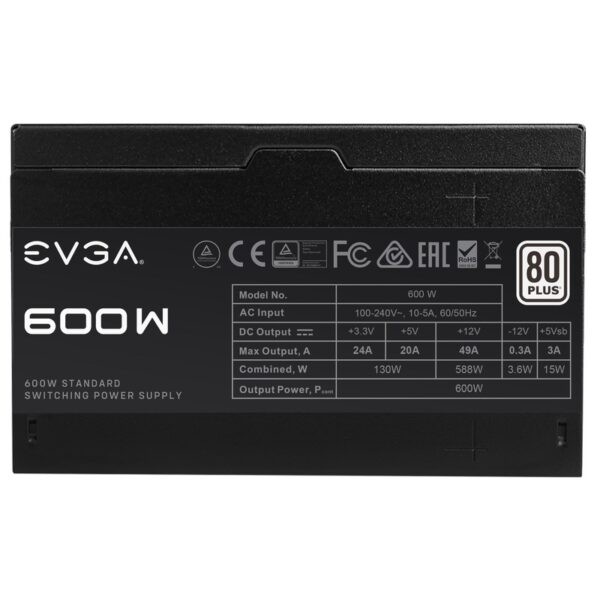 EVGA 600 W1 600W 80+ ATX Power Supply / 80+White standard / All black cables – 100-W1-0600-K3 (Warranty 3years with TechDynamic)