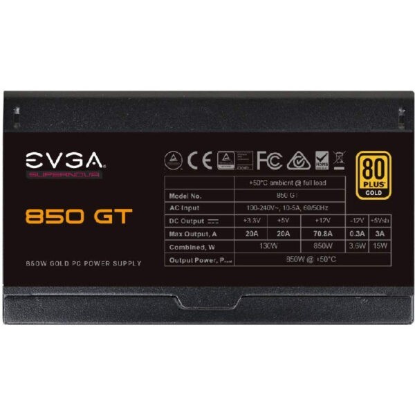 EVGA SuperNova 850 GT / 850W 80+Gold Full Modular ATX Power Supply – 220-GT-0850-Y3 (Warranty 7years with TechDynamic)