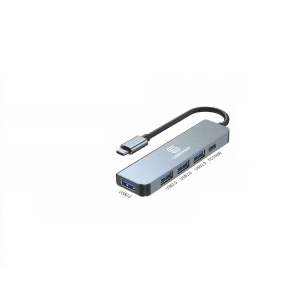 Garethan C403PD 4Port Type-C to USB HUB with PD 100W – Grey : GE-C403PD-GREY