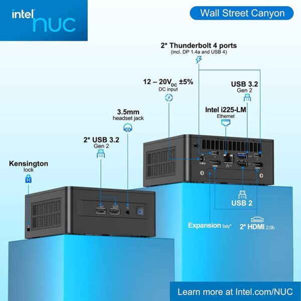 Intel NUC12WSHi5 / NUC12WSHi5000 NUC Mini PC Barebone ( Intel® Core i5-1240P / Dual HDMI 2.0b w/HDMI CEC, Dual DP 1.4a via Type C / Front: 2x USB 3.2, Rear: 2x USB 4 (type C), 1x USB 3.2, 1x USB 2.0) / WIFI6E + BT5.0)