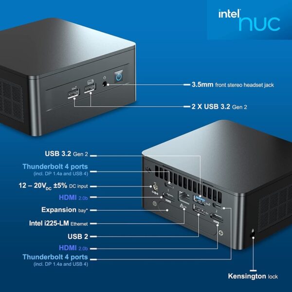 Intel NUC12WSHi7 / NUC12WSHi7000 NUC Mini PC Barebone (Intel® Core i7-1260P / Dual HDMI 2.0b w/HDMI CEC, Dual DP 1.4a via Type C / Front: 2x USB 3.2, Rear: 2x USB 4 (type C), 1x USB 3.2, 1x USB 2.0) / WIFI6E + BT5.0)