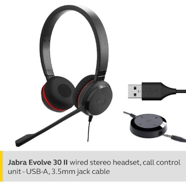 Jabra Evolve 30 II Stereo MS USB Headphone / Certified for Skype for Business, Certified for Microsoft Teams – 5399-823-309