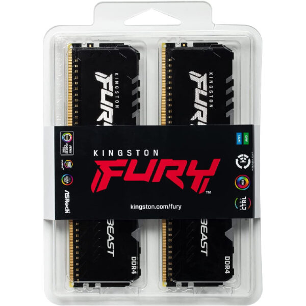 Kingston FURY BEAST RGB 16GB – 2x8GB – DDR4 3200MHz CL16 RGB RAM Kit – KF432C16BBAK2/16