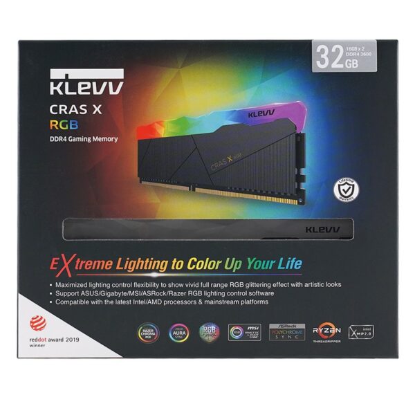 KLEVV CRAS X RGB 32GB – 2x16GB – DDR4 3600MHz CL18 RAM Kit – KD4AGUA80-36A180X