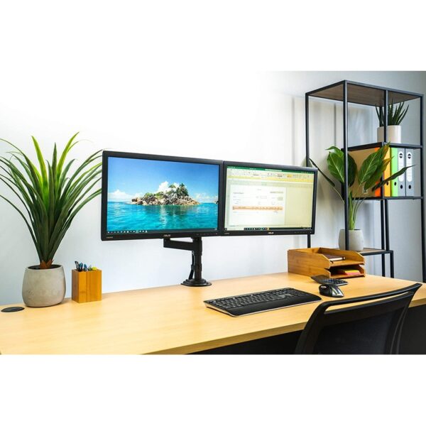 NorthBayou NB H180 Dual Monitor Arm / Gas-Strut Flexi Mount / support VESA 75x75mm, 100x100mm,Desk Mount Stand Full Motion Swivel Computer Monitor Arm Fits 2 Screens up to 32”