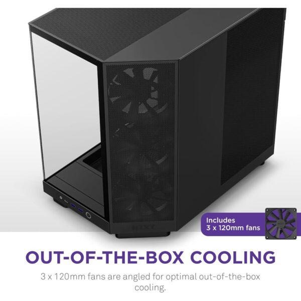 NZXT H6 Flow ATX Tower Chassis with F120Q Airflow (Case Version) x3pcs – Black : CC-H61FB-01